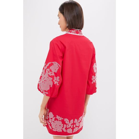 HYACINTH HOUSE Red & White Embroidery Mini Arem Caftan Size XS NWT - Picture 2 of 7